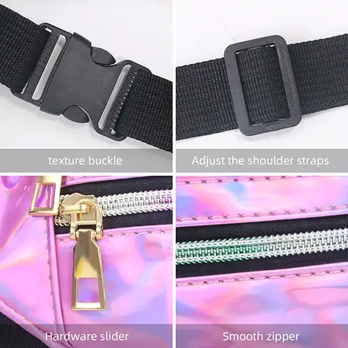 Holographic Waist Bag with Adjustable Strap and Metallic Finish